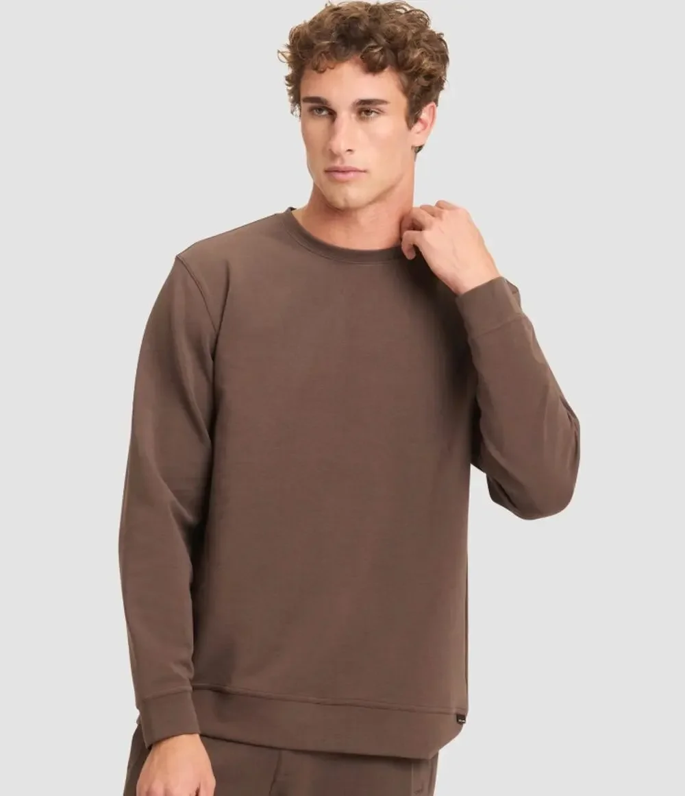 Cozy Earth Men's StretchTech Crewneck Sweatshirt in Cocoa Brown sz. 2XL